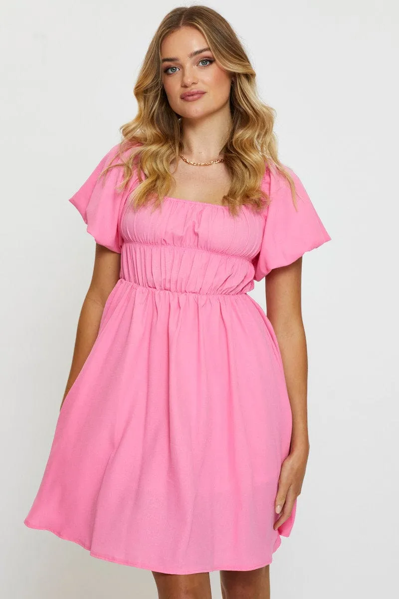 Cozy Wear Stage Soft Pink Mini Dress Short Sleeve