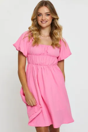 Pink Mini Dress Short Sleeve Playful Style Stretchable Fit