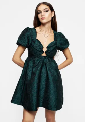Tiffany Jacquard Puff Sleeve Mini Dress - Green Beat Fresh
