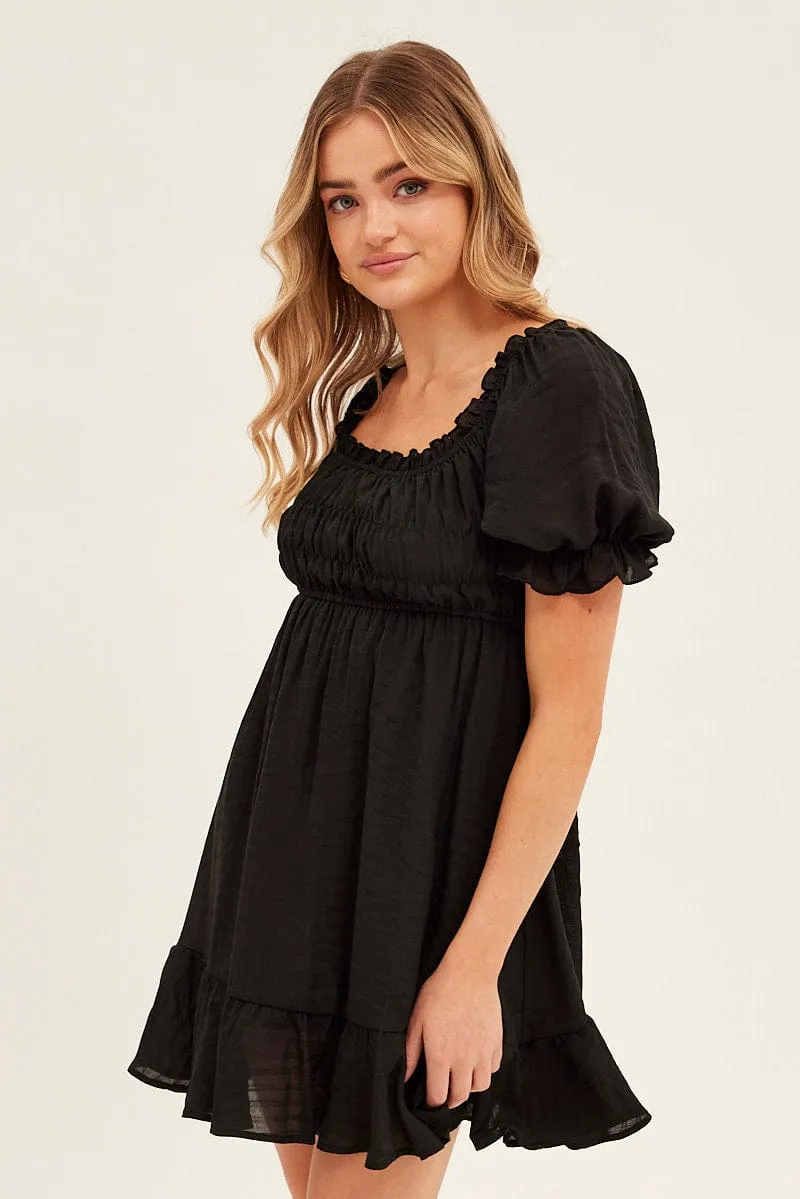 Luxury Apparel SmoothGripFastenings Black Gathered Bust Skater Dress