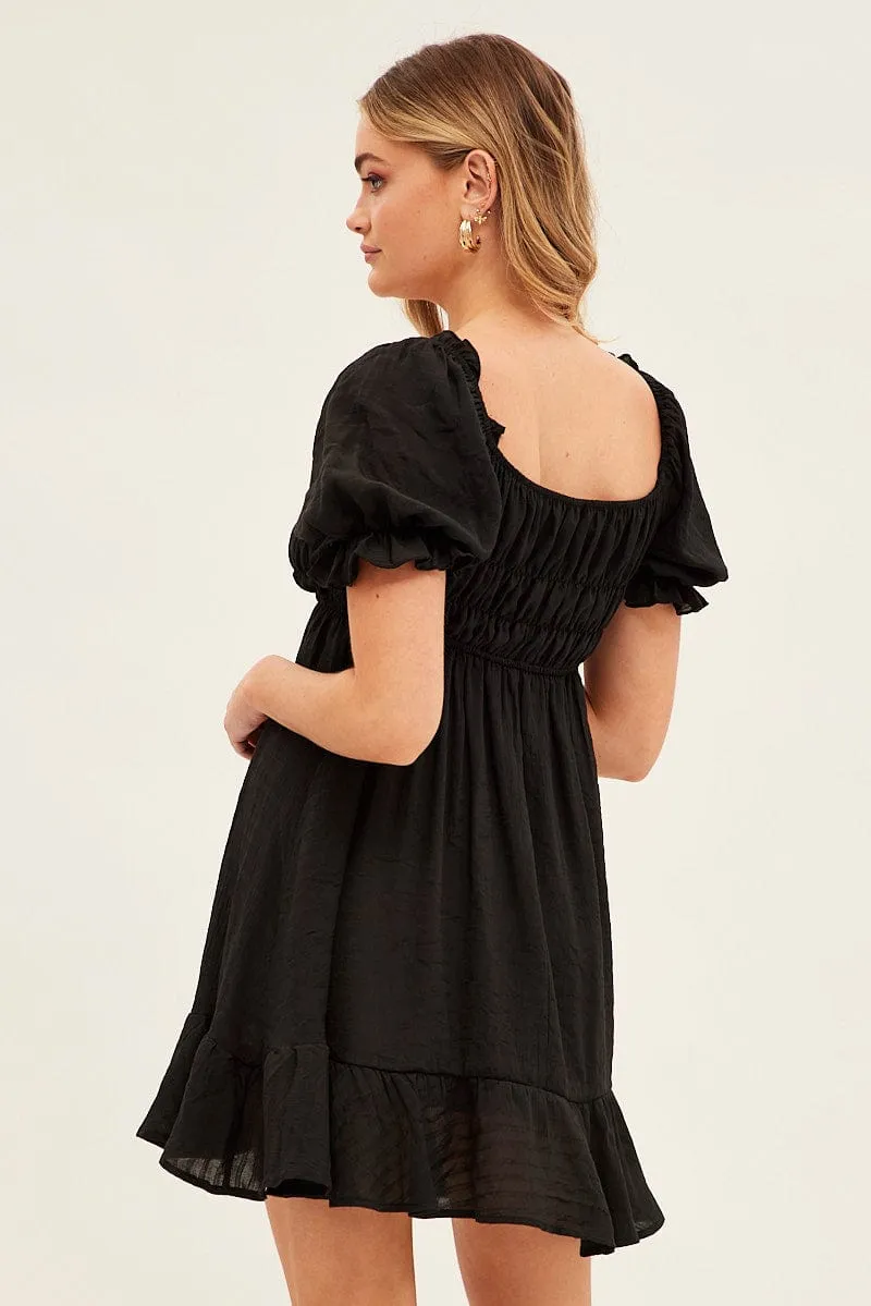 AntiOdor Fabric Black Gathered Bust Skater Dress