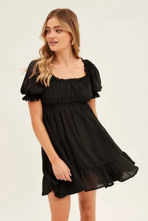 Functional Jacket Black Gathered Bust Skater Dress