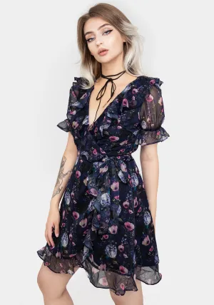Bright sun dress Bamboo Fiber Blend Socordia Floral Moon Chiffon Frill Wrap Mini Dress