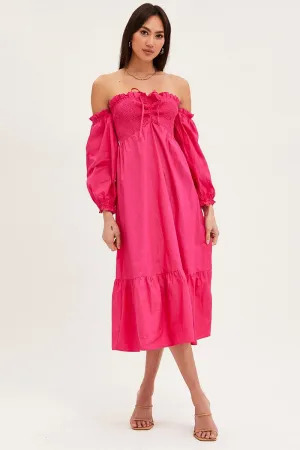 Pink Dress Off Shoulder Maxi Ocean Breeze