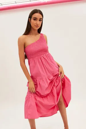 Bead Work Golden Sand Pink Maxi Dress One Shoulder