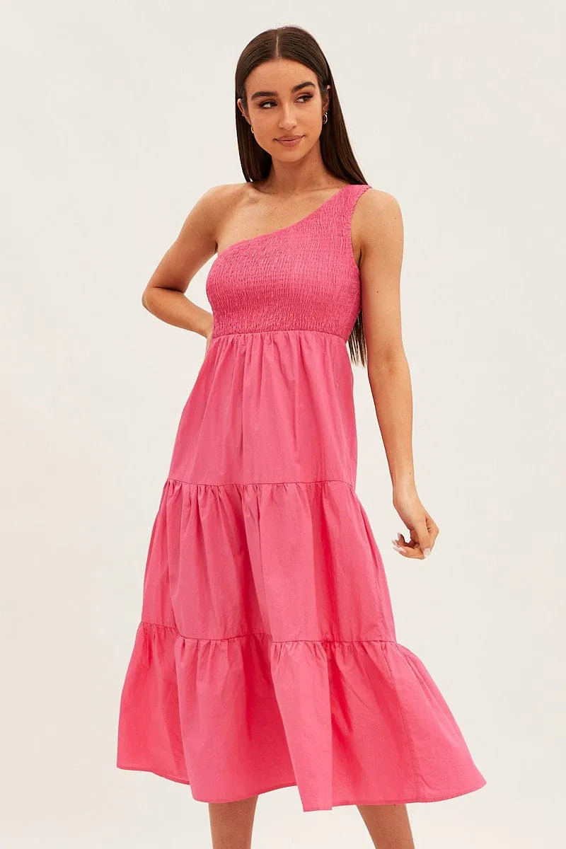 Pink Maxi Dress One Shoulder Queen Vibe Crepe Soft
