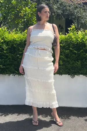 Beige Frill Maxiskirt Matte Texture