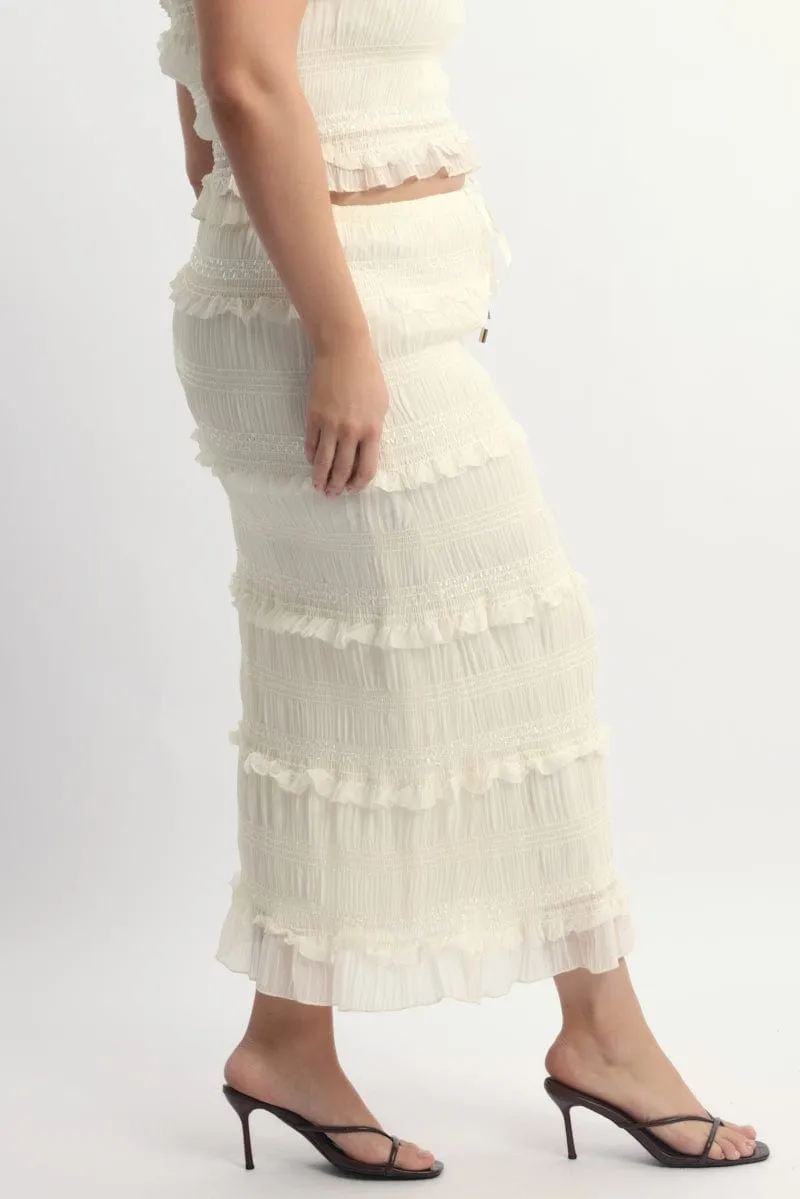 High low hem Beige Frill Maxiskirt