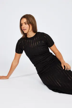 Art Soul Black Knit Maxi Dress Crochet Short Sleeve