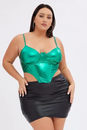 Modern Details Black Mini Skirt Wet Look Ruched