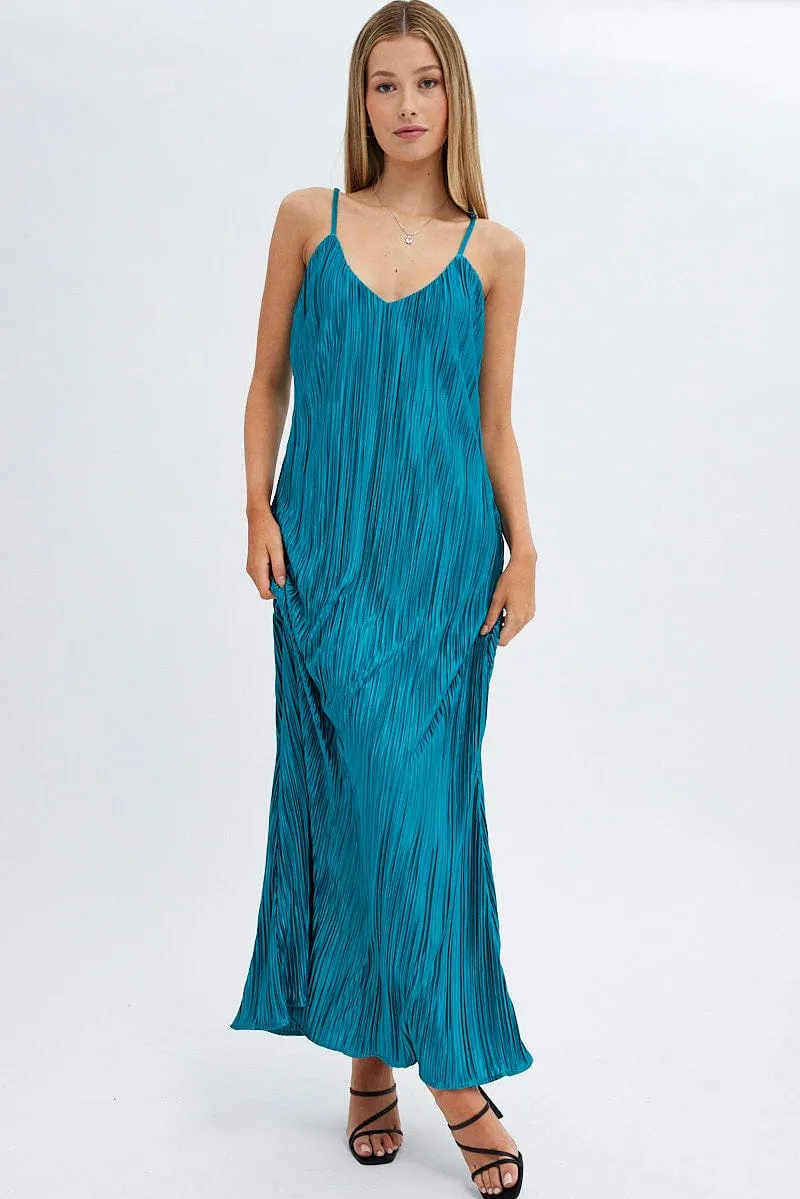 Green Maxi Dress Sleeveless Plisse Orchard Walk Island Trail