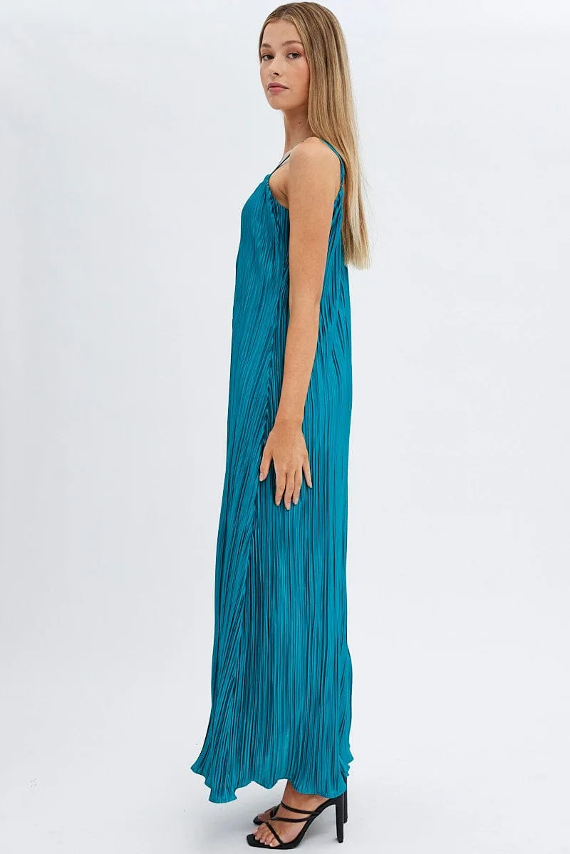 Green Maxi Dress Sleeveless Plisse Noon Glow