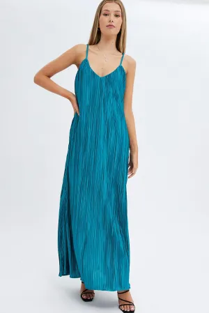 Emerald Glow Green Maxi Dress Sleeveless Plisse