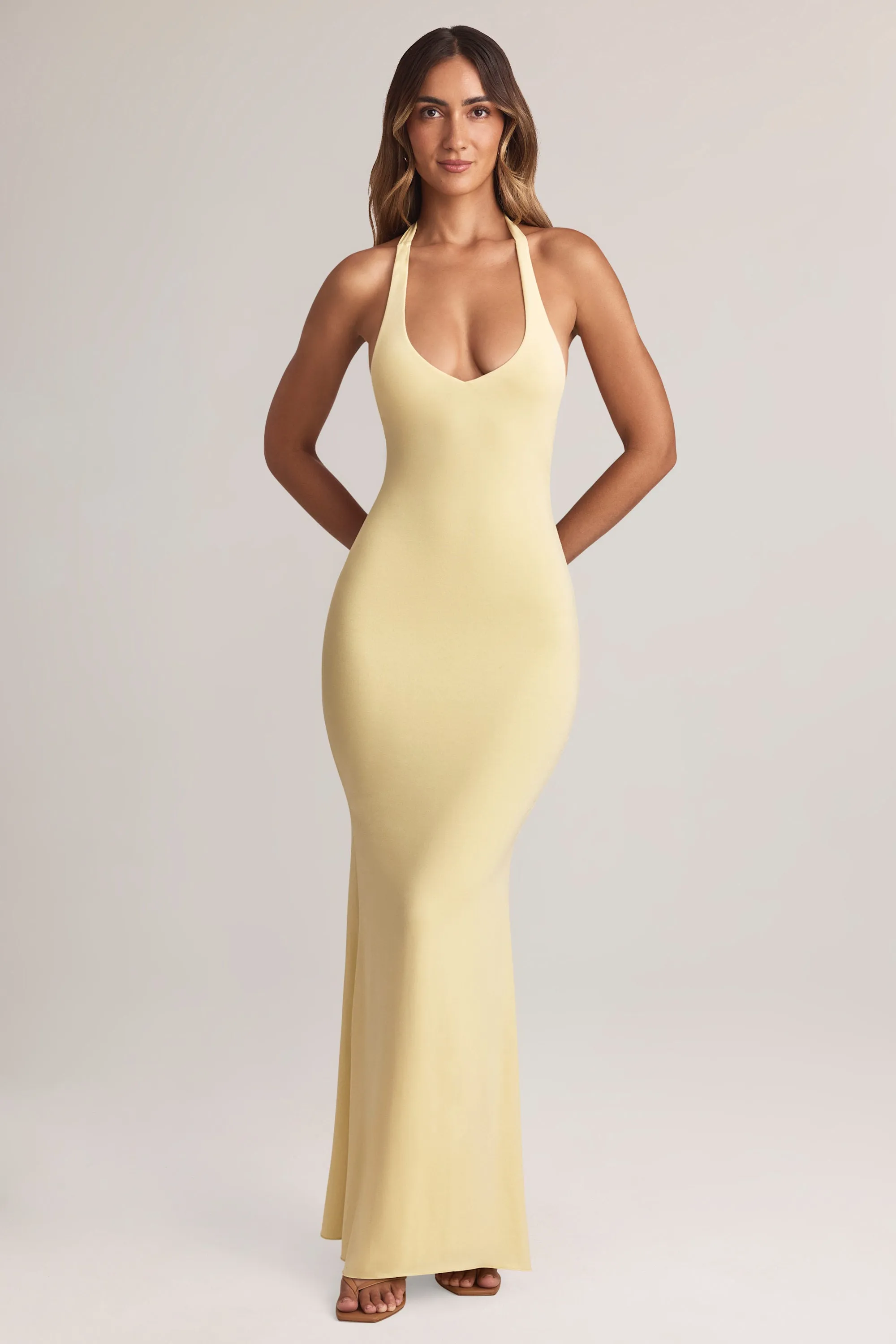 Modal Halterneck Maxi Dress in Lemon Sherbet Cotton Glow