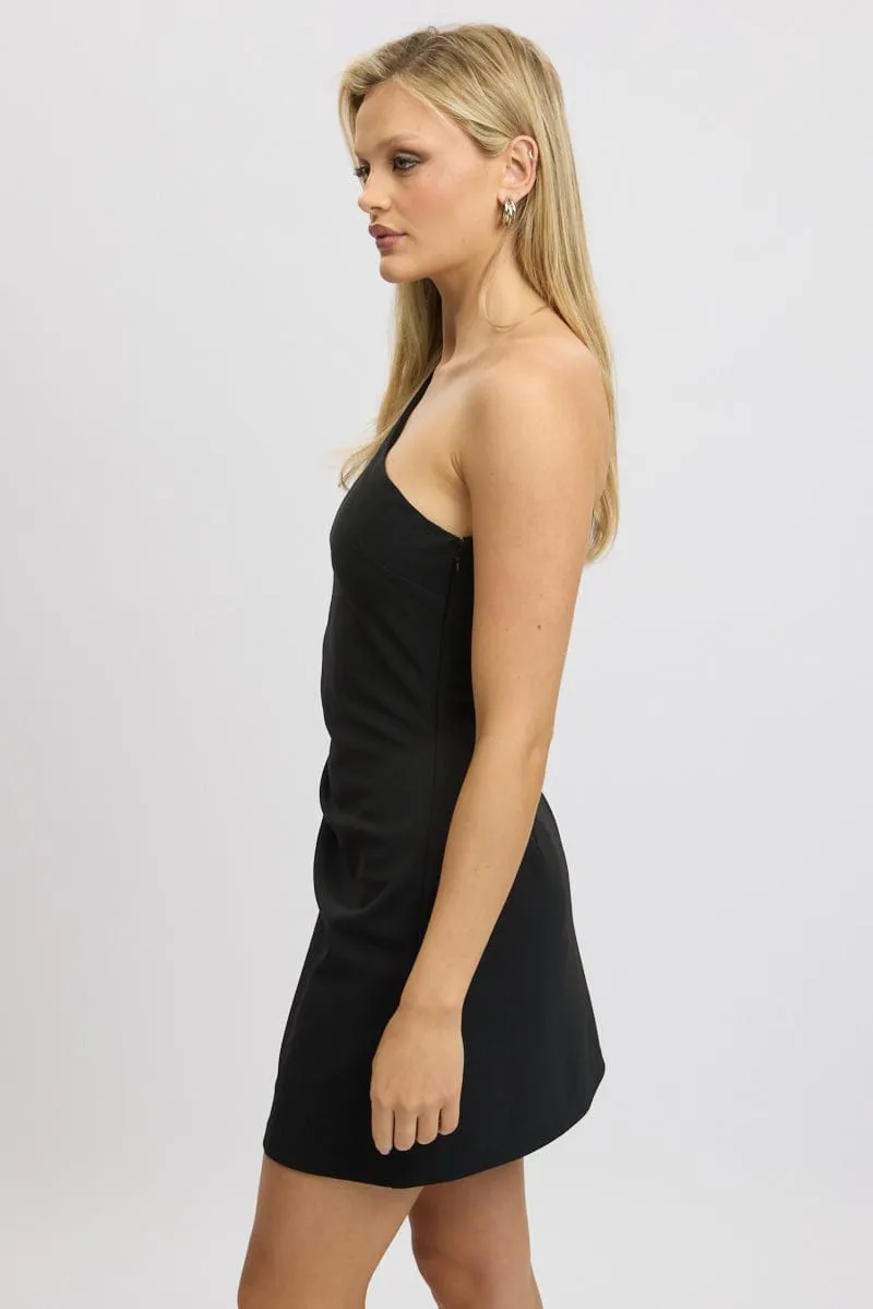 Glow Beat Black One Shoulder Dress Mini