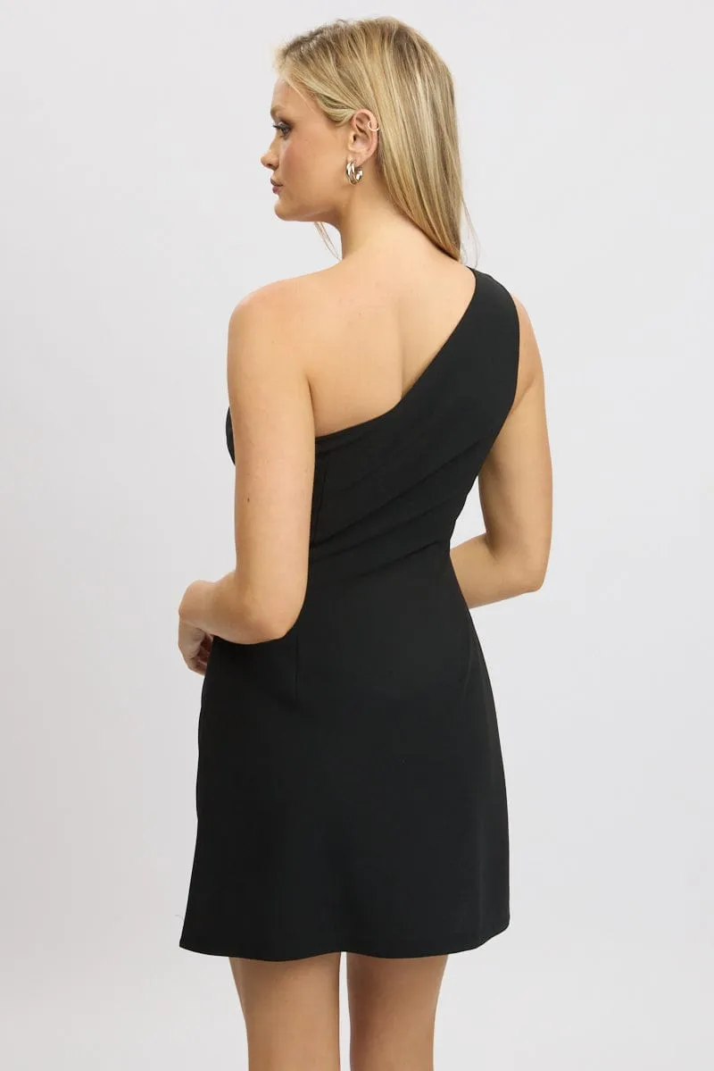 Day To Night Black One Shoulder Dress Mini