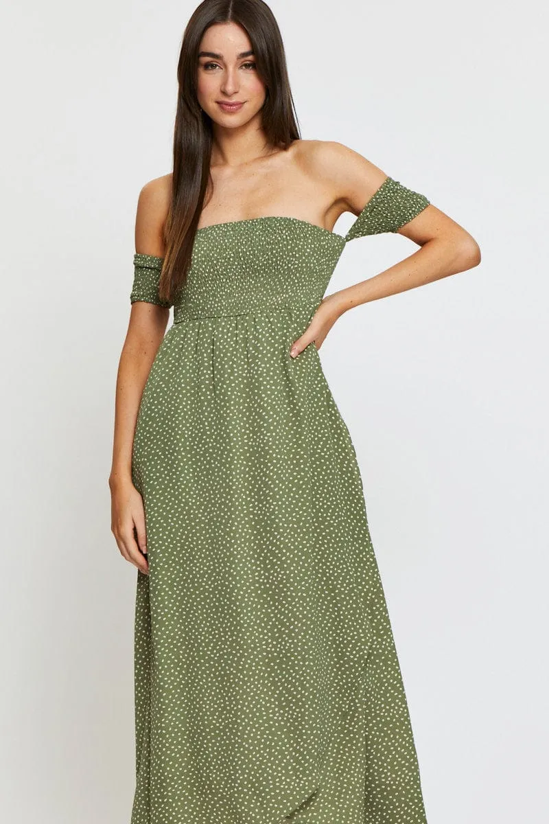 Geo Print Maxi Dress Off Shoulder Meadow Air