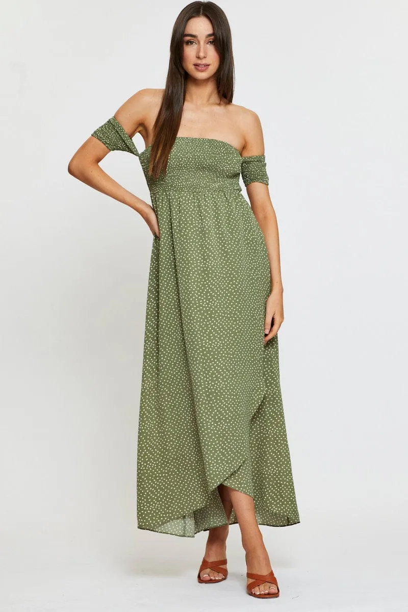 Stone Path Mirror Glow Geo Print Maxi Dress Off Shoulder