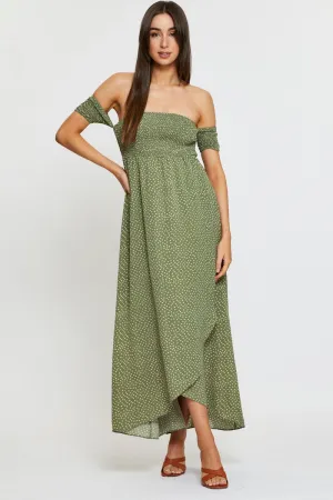 Stone Path Mirror Glow Geo Print Maxi Dress Off Shoulder