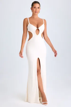 Formal outdoor event dress Ruffle-Appliqu?? Cut-Out Maxi Dress in White