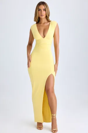 High Split Plunge Neck Maxi Dress in Lemon Sherbet Coral Bay