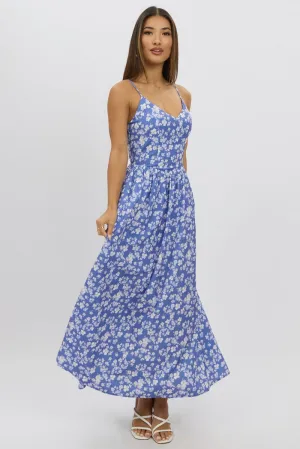 Timeless Glow Blue Ditsy Maxi Dress V-Neck