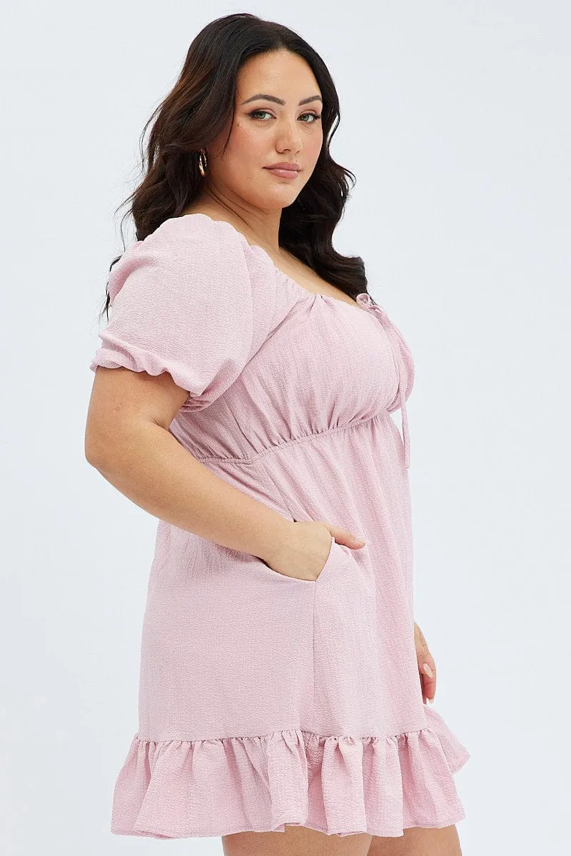 Pink Textured Mini Dress Tie Front Hot Girl