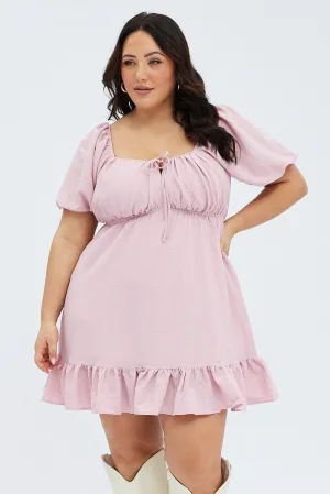 Pink Textured Mini Dress Tie Front Stylish simple short dress Cozy Wear