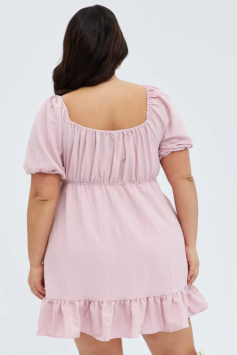 Feminine relaxed mini Trendy Vibe Pink Textured Mini Dress Tie Front
