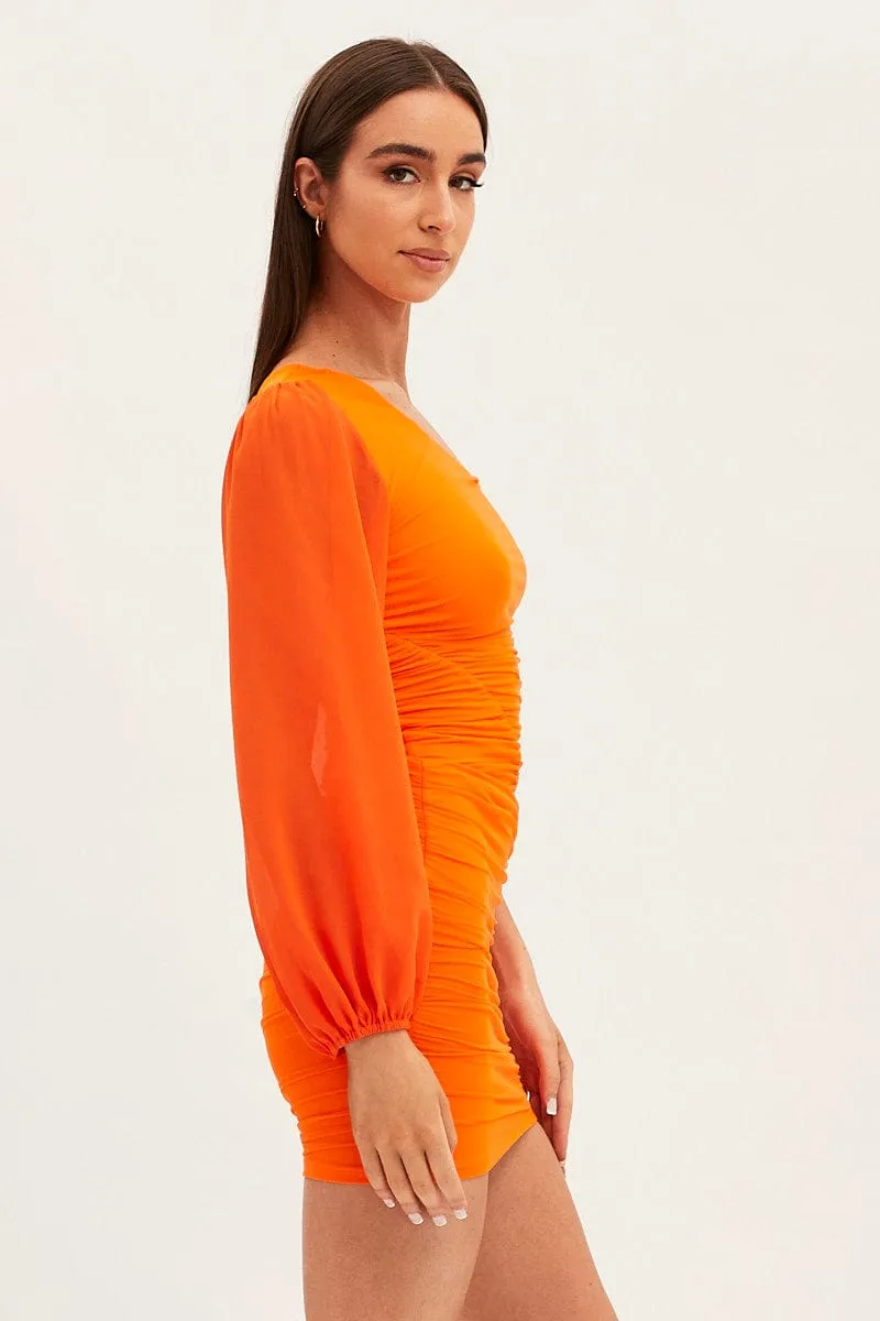 Orange One Shoulder Bodycon Mini Dress Light Reflective Eco Friendly Material