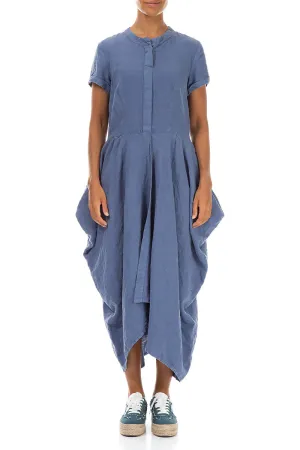 EcoFriendlyTextile Power Vibe Drape Blue Nova Linen Dress