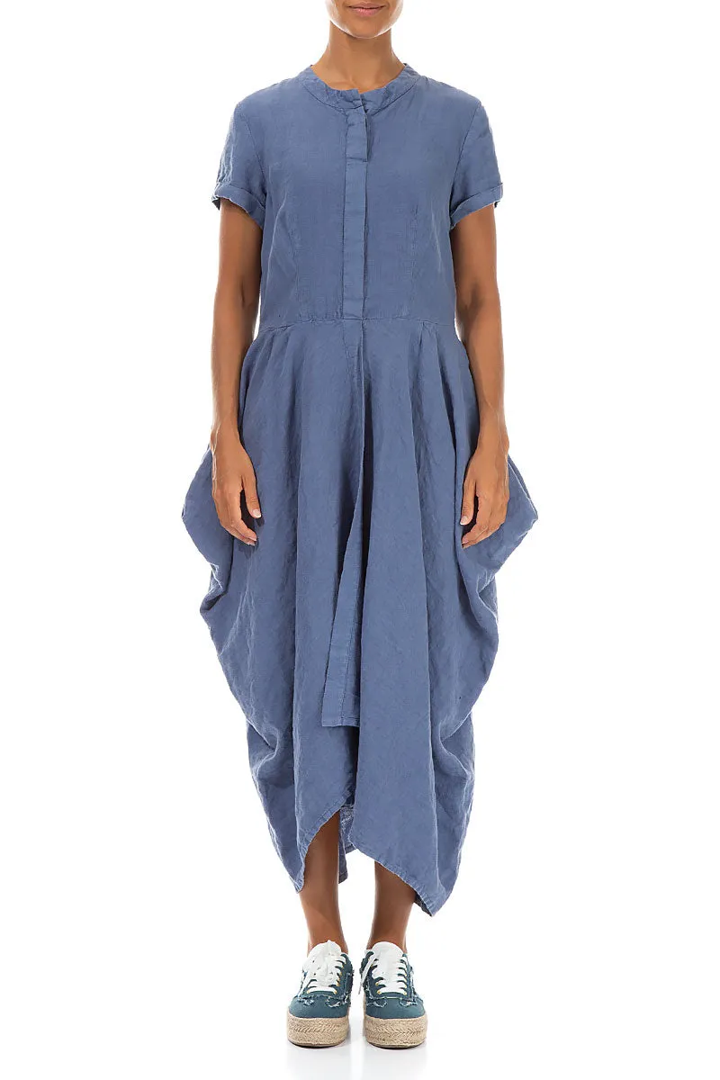 EcoFriendlyTextile Power Vibe Drape Blue Nova Linen Dress