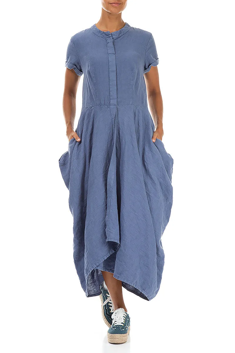 Drape Blue Nova Linen Dress Warm Pullover Antibacterial Treatment