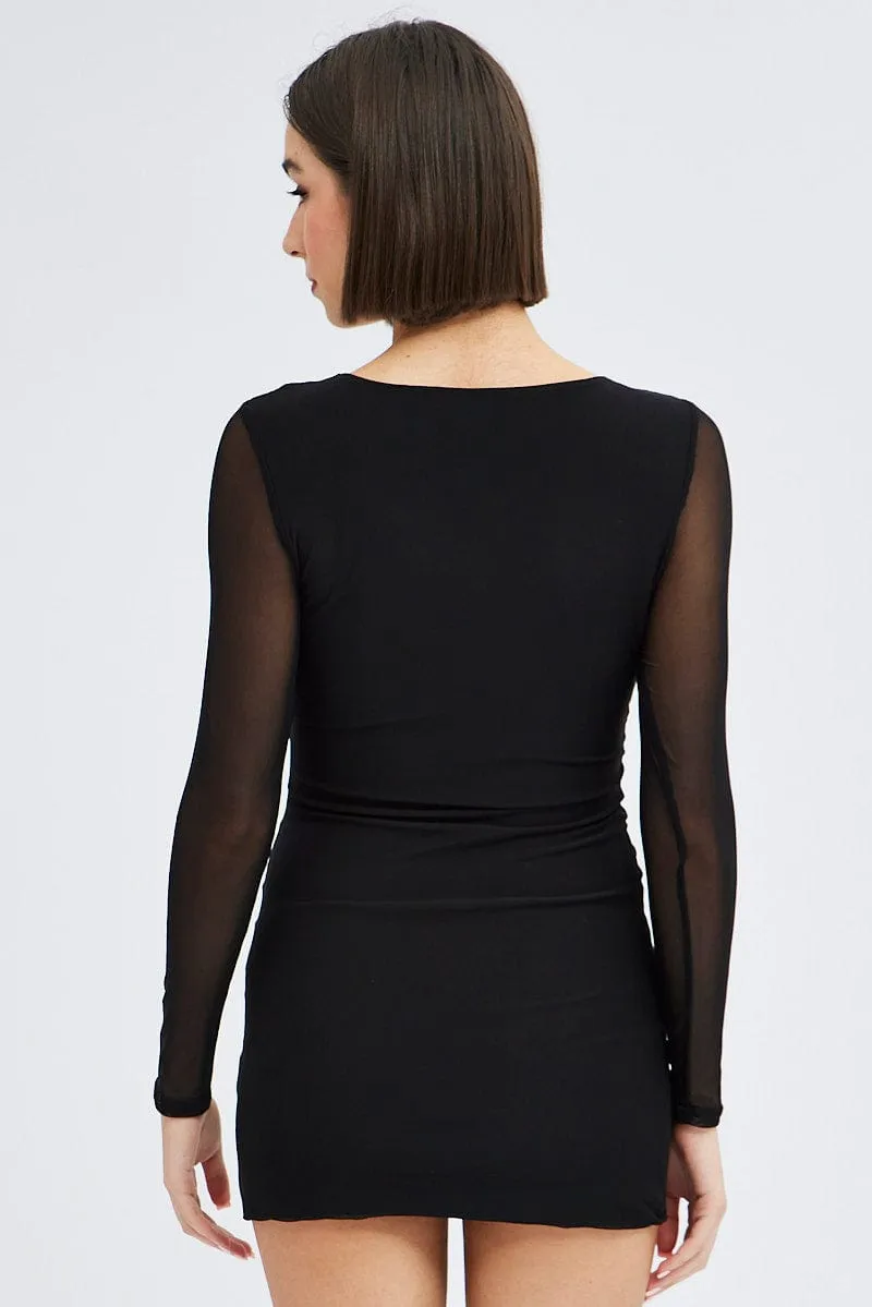 Active clothing DurableStitching Black Animal Print Bodycon Dress Long Sleeve Mesh