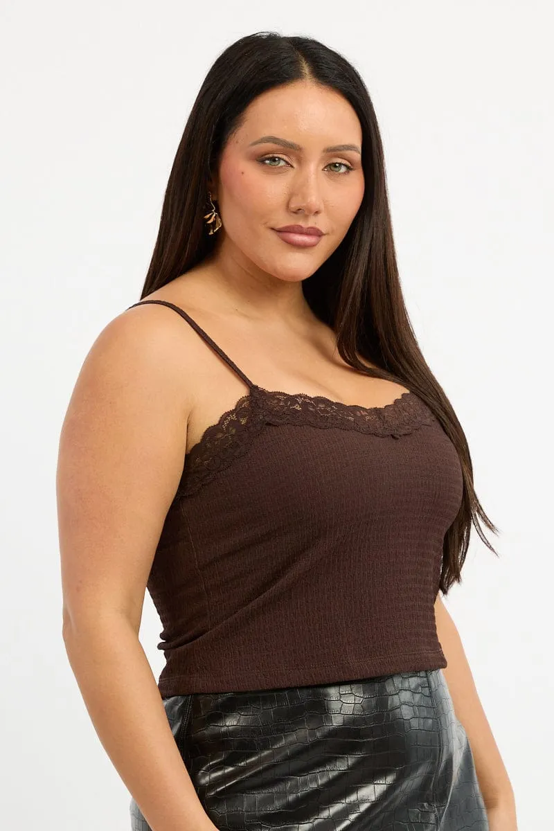 Brown Lace Cami Top Textured Senior Ease Cool Sweater