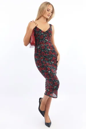 Modern Look QuickReleaseClosures Black Floral Bodycon Dress Mesh
