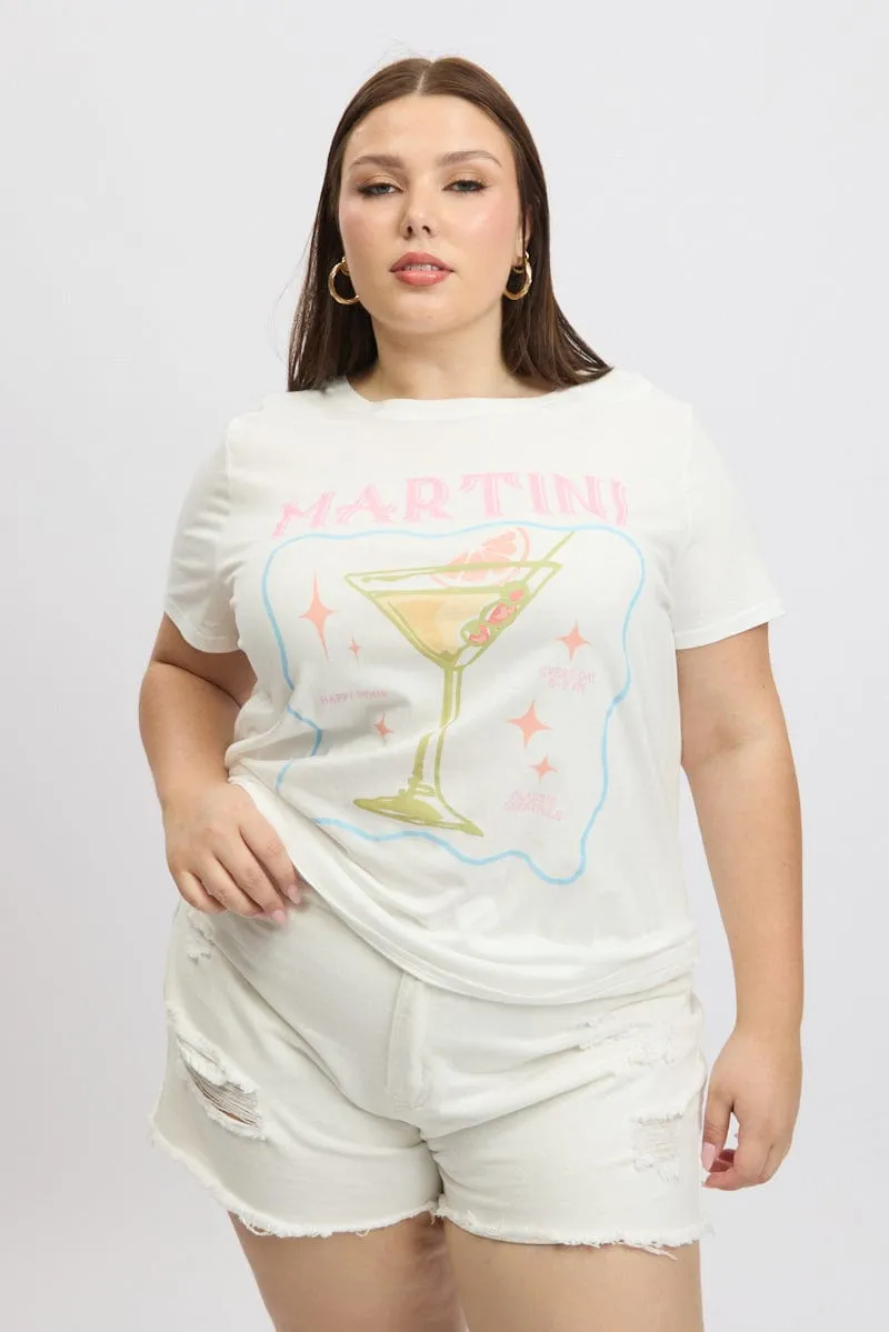Abrasion resistant White Graphic T Shirt Short Sleeve