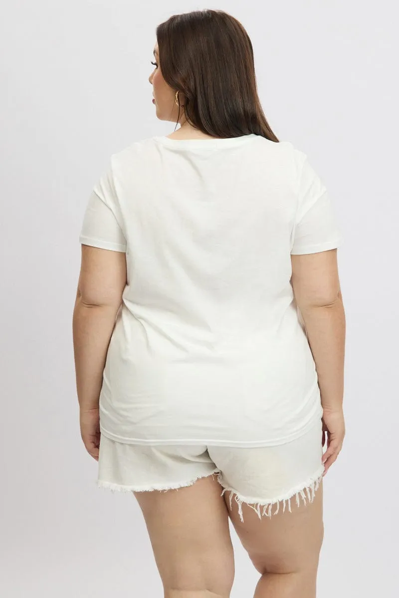 White Graphic T Shirt Short Sleeve AntiBacterialTreatment