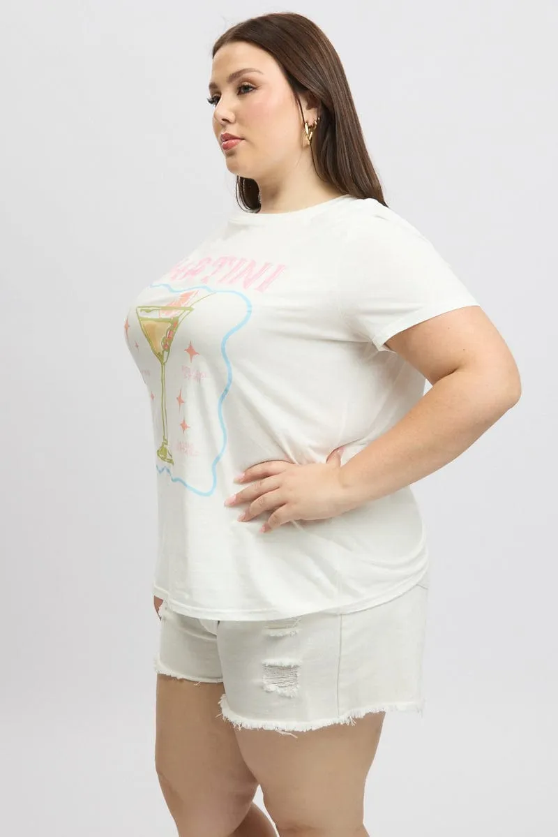 Minimalist fashion Eco Friendly Production White Graphic T Shirt Short Sleeve