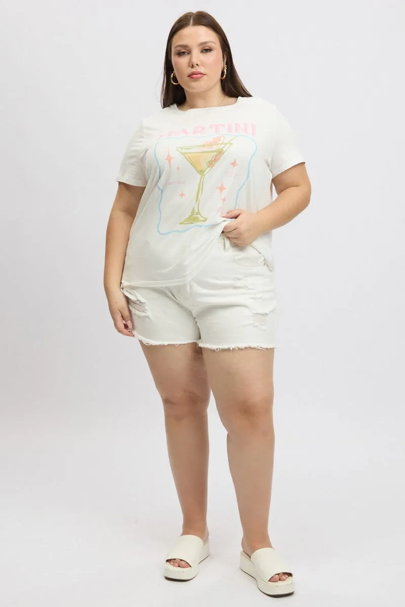 thermal White Graphic T Shirt Short Sleeve