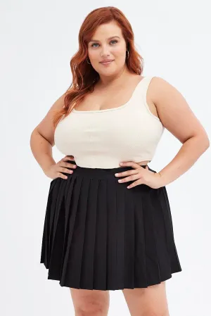 Black Tennis Skirt Pleated Elastic Waist Shirred Back Light Touch