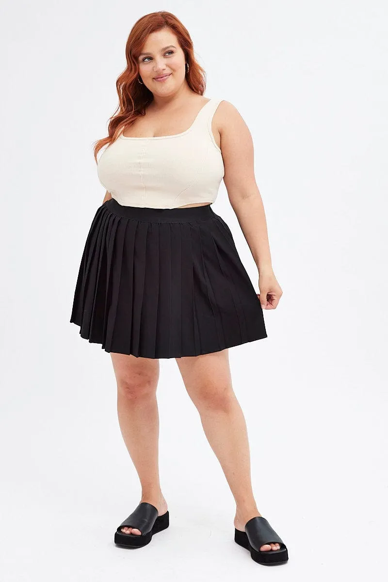 Resort Vacation Cozy Outfit Black Tennis Skirt Pleated Elastic Waist