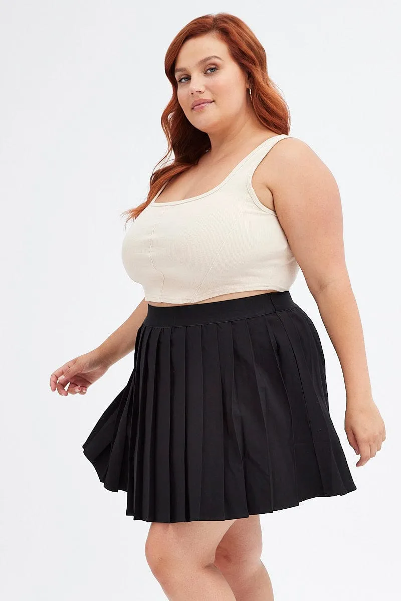 Bamboo Fiber City Style Black Tennis Skirt Pleated Elastic Waist