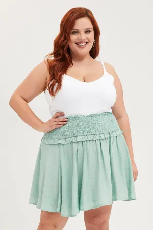 Breezy Mood Warm Insulation Green Mini A Line Skirt Elastic Waist