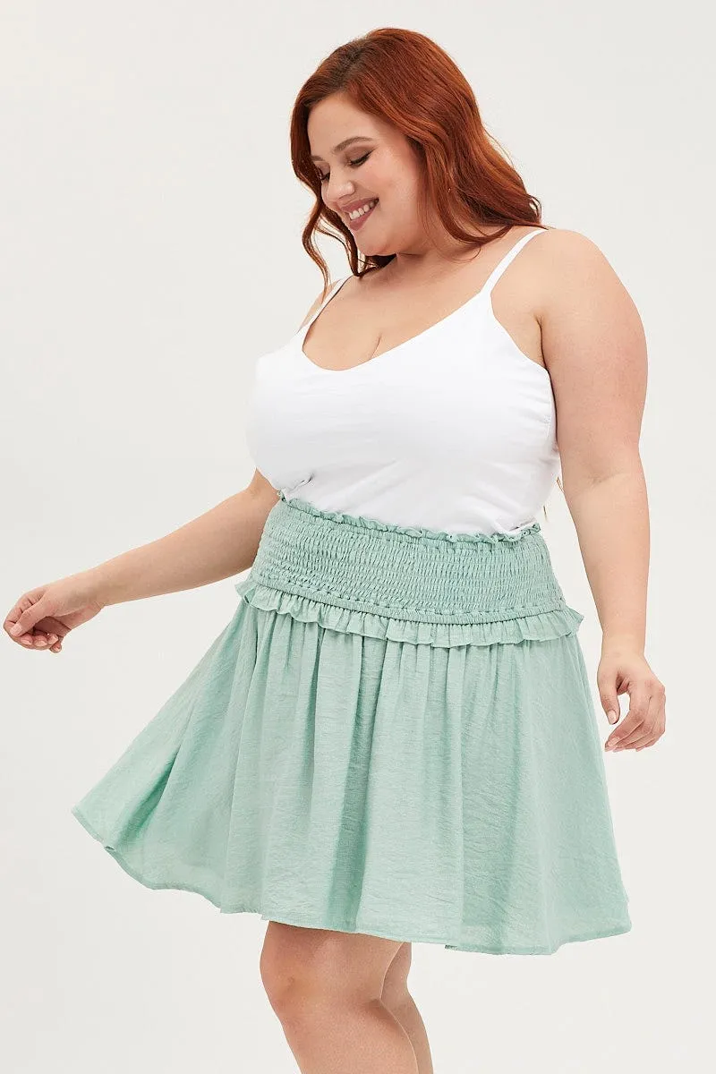 Green Mini A Line Skirt Elastic Waist Soft Movement Neutral palette
