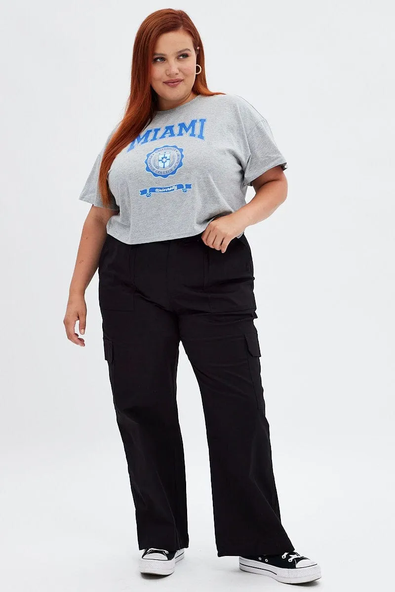 Urban Streetwear Low Impact Processing Grey Graphic T-shirt Miami Crop Cotton Jersey