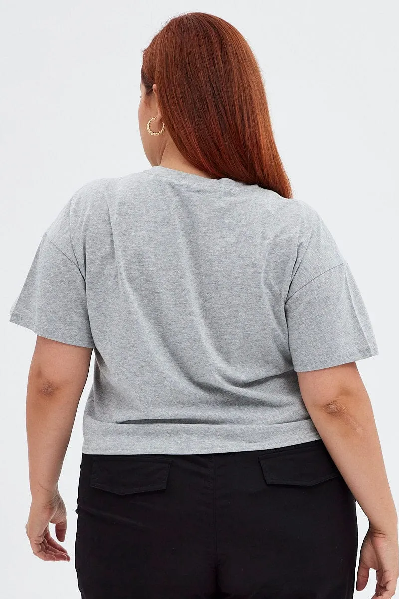 Grey Graphic T-shirt Miami Crop Cotton Jersey Sporty Fashion Sustainable Fibers