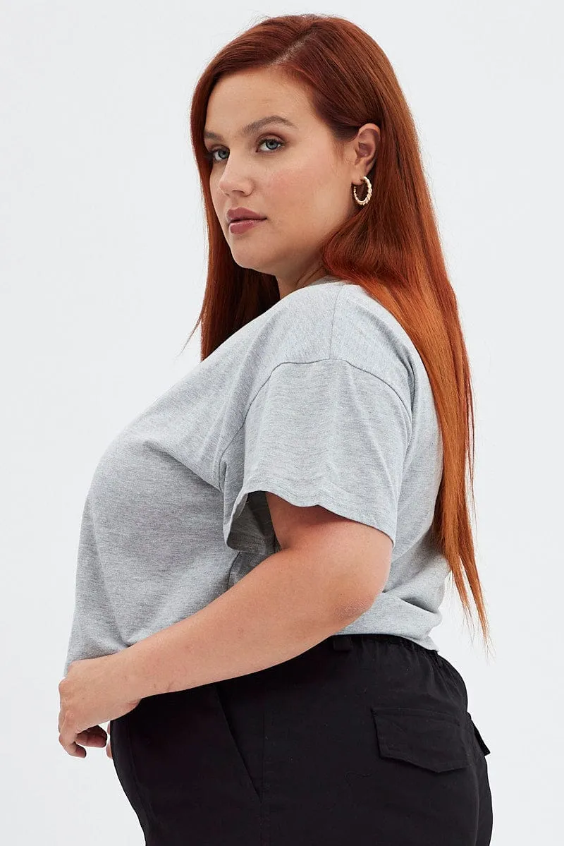 Versatile Layering Grey Graphic T-shirt Miami Crop Cotton Jersey