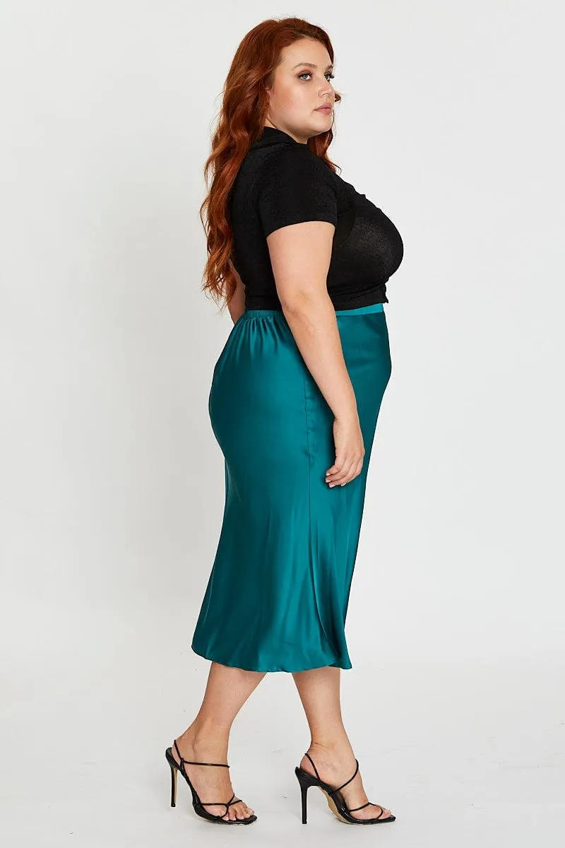 Everyday Style Light Moodboard Green Midi Satin Skirt Elastic Waist