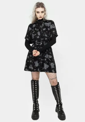 Parasite Bugs Short Sleeve Mini Shirt Dress - Black Sleek Fit